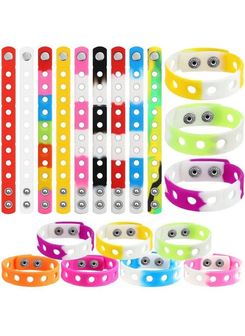 36 Pieces Silicone Charm Bracelet Wristbands Adjustable Cute Kids Bracelets For Boys And Girls Swimming Identify Shoe Charms Birthday Presents 12 Colors (Simple Color 7 Inch)