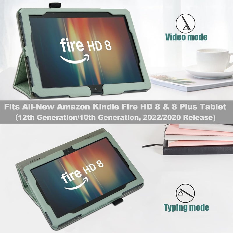 ايسدريم غلاف للوحة Amazon Fire HD 8 & 8 Plus الجديدة تمامًا (الجيل الثاني عشر/الجيل العاشر�� إصدار 2022/2020)، غلاف فوليو من الجلد، حامل قابل للطي، تشغيل/إيقاف تلقائي، حزام يد، فتحات بطاقات، أخضر الأغاف - Image 4
