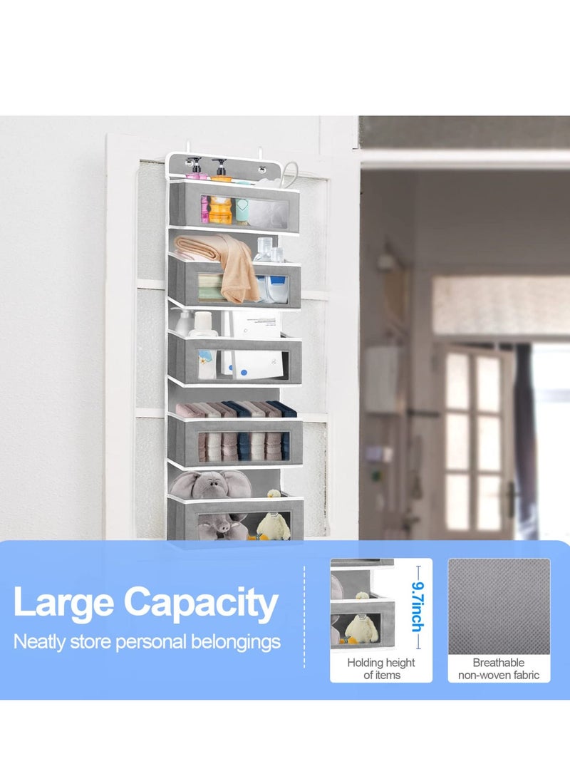 YQbest - Over The Door Organizer Wall Mount Storage with 5 Large Pockets Sturdy Foldable Hanging Clear Window and 2 Metal Hooks Behind Versatile - Image 1