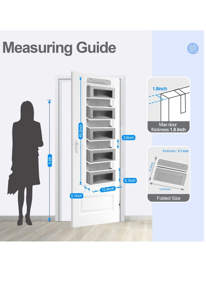 YQbest - Over The Door Organizer Wall Mount Storage with 5 Large Pockets Sturdy Foldable Hanging Clear Window and 2 Metal Hooks Behind Versatile - Image 1