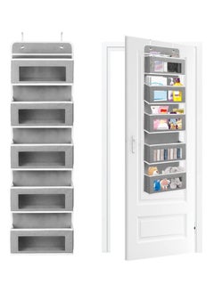 Over The Door Organizer Wall Mount Storage with 5 Large Pockets Sturdy Foldable Hanging Clear Window and 2 Metal Hooks Behind Versatile