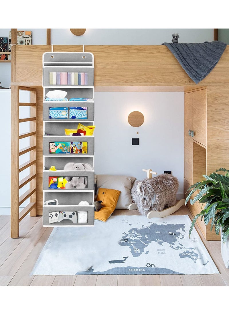 YQbest - Over The Door Organizer Wall Mount Storage with 5 Large Pockets Sturdy Foldable Hanging Clear Window and 2 Metal Hooks Behind Versatile - Image 1