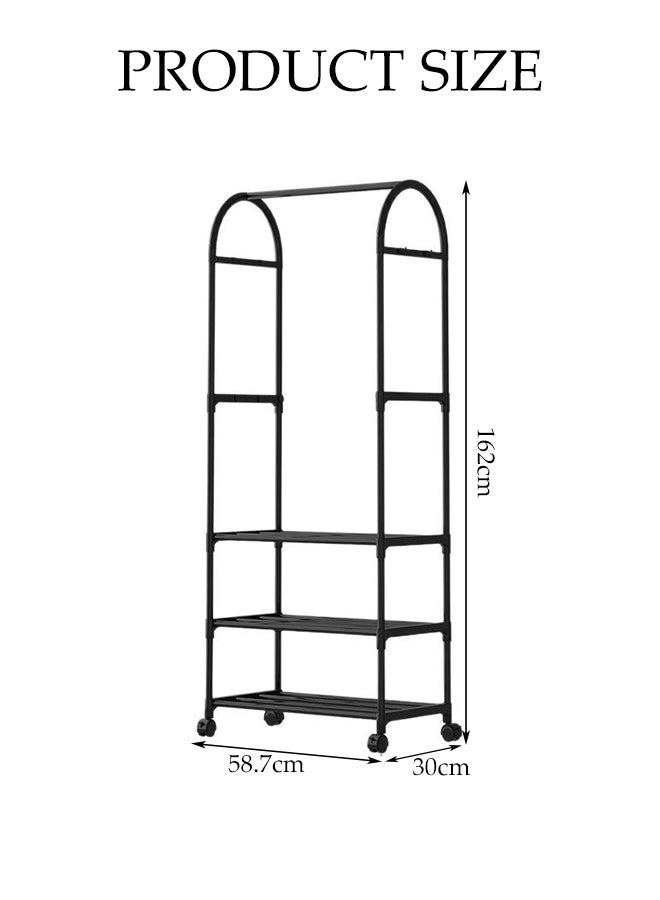 DUNISO 2-in 1 Garment Rack with Wheel and Side Hooks,Clothing Storage  Organizer with Bottom Storage,Multi-Functional Coat Rack Storage for Bedroom Laundry ,Small Place ,Entryway  （Black） - Image 2