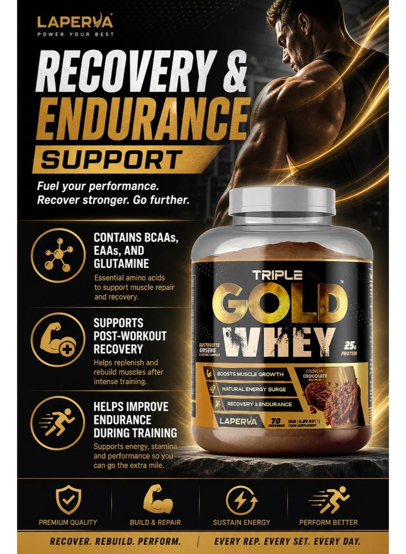 Laperva Triple Gold Whey Boost Muscle Growth Recovery Crunchy Chocolate 5 LB - Image 2