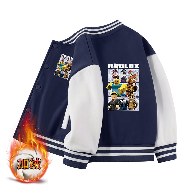 Boys' Autumn Baseball Jacket Thickened Thin Velvet New Children'S Medium And Big Children Boys' Casual Jacket - Image 1