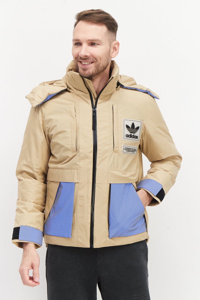 adidas Originals Men Sportswear Fit Brand Logo Hooded Jacket Beige  - Image 1
