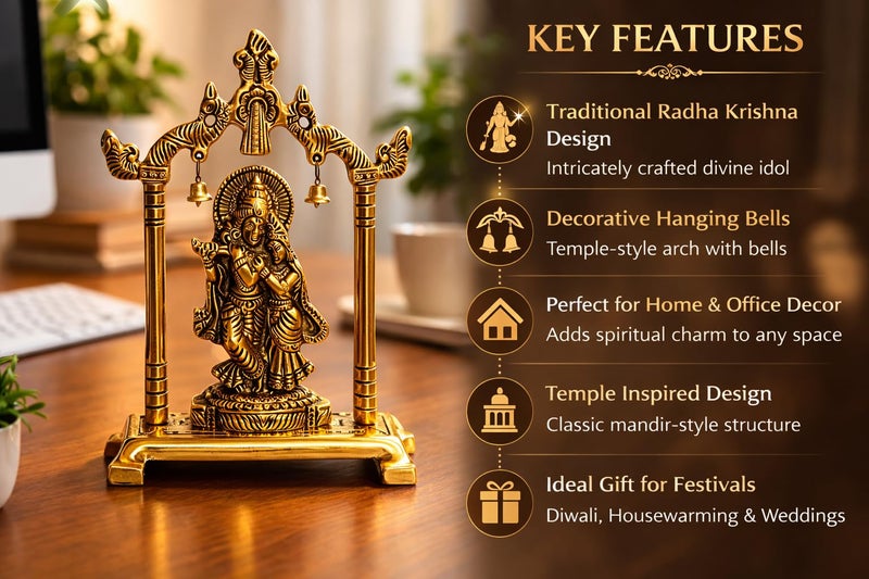 CHHARIYA CRAFTS Metal Radha Krishna Statue Gold Plated Decor Your Home,Office & Radha Krishna Murti Idol Showpiece Figurines Religious Krishna Idol Gift Article, 14 cm , 7 cm - Image 3