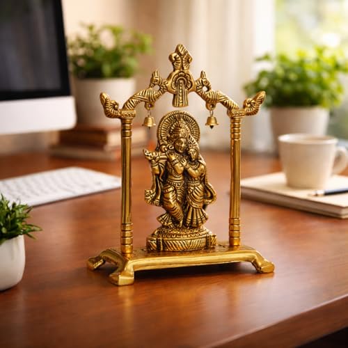 CHHARIYA CRAFTS Metal Radha Krishna Statue Gold Plated Decor Your Home,Office & Radha Krishna Murti Idol Showpiece Figurines Religious Krishna Idol Gift Article, 14 cm , 7 cm - Image 2