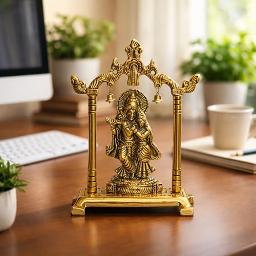 CHHARIYA CRAFTS Metal Radha Krishna Statue Gold Plated Decor Your Home,Office & Radha Krishna Murti Idol Showpiece Figurines Religious Krishna Idol Gift Article, 14 cm , 7 cm - Image 1