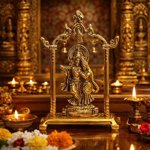 CHHARIYA CRAFTS Metal Radha Krishna Statue Gold Plated Decor Your Home,Office & Radha Krishna Murti Idol Showpiece Figurines Religious Krishna Idol Gift Article, 14 cm , 7 cm - Image 5