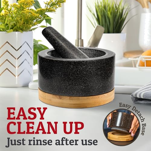 Priority Chef PriorityChef Heavy Duty Mortar and Pestle Set with Bamboo Base, 100% Natural Granite Stone Grinder, Guacamole Bowl and Masher, 4 Cups, Black - Image 5