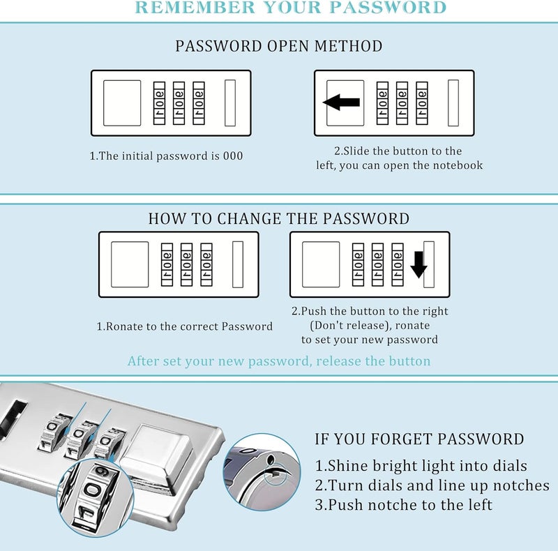 klarako Diary with Lock Marble PU Leather A5 Journal Combination Lock Secret Personal with Diamond Pen for Girls Women Boys (Blue,1 Pcs) - Image 2