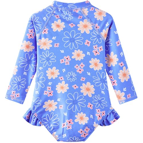 UMELOK Baby Girls One Piece Swimsuit UPF 50+ Sun Protection Floral Printed Long Sleeve Rash Guard Swim Suit Infant Swimwear with Zipper Lavender, Daisy,18M - Image 2
