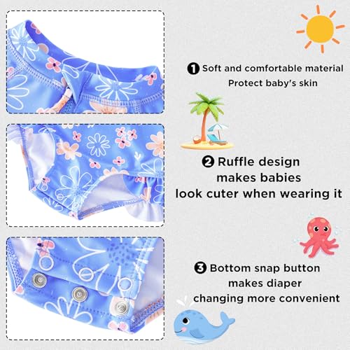 UMELOK Baby Girls One Piece Swimsuit UPF 50+ Sun Protection Floral Printed Long Sleeve Rash Guard Swim Suit Infant Swimwear with Zipper Lavender, Daisy,18M - Image 4