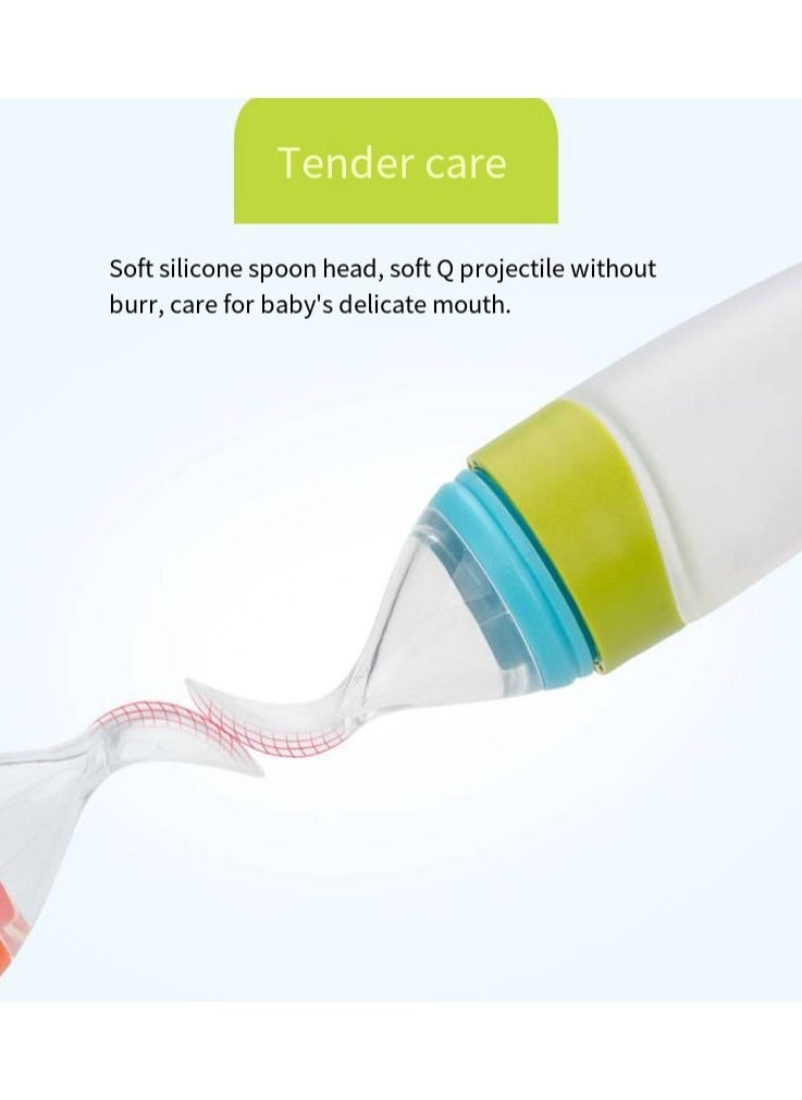 Hogokids - Squeeze Feeding Spoon Baby Tableware Baby Silicone Feeding Supplement Spoon Feeding Medicine Spoon With Scale (Blue-green) - Image 1