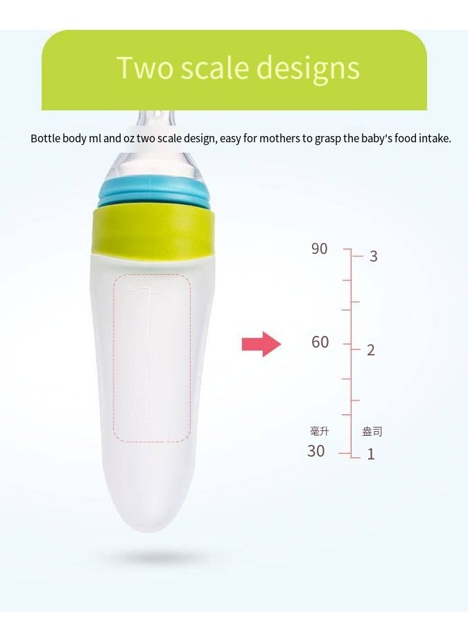 Hogokids - Squeeze Feeding Spoon Baby Tableware Baby Silicone Feeding Supplement Spoon Feeding Medicine Spoon With Scale (Blue-green) - Image 1
