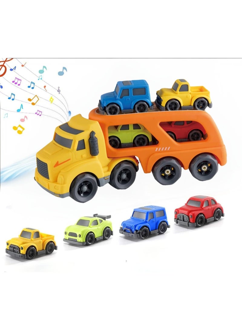 5-in-1 Transport Truck Toy Set for Boys and Girls Aged 18 Months and Up, Friction-Powered Cars, Birthday Gifts, with Music and Interactive Sounds - Image 1