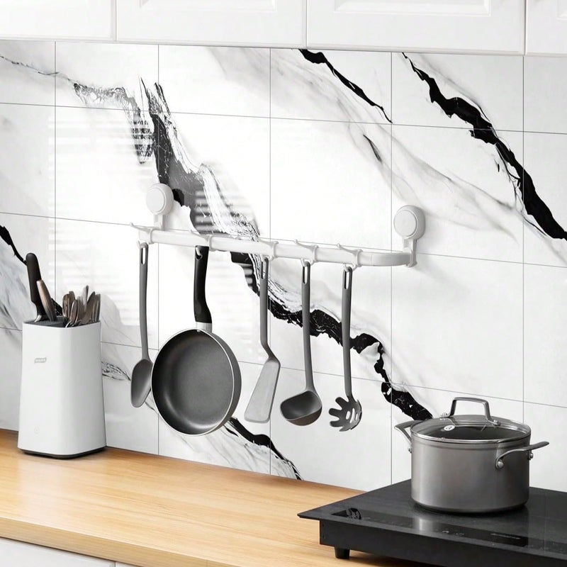 Chejiaye 10pcs Marble Peel and Stick Backsplash Waterproof Washroom Wall Panels, Peel and Stick Tile, PVC Foam Wall Panels for Kitchen,Bathroom,living room,White and Black(Not Real Tile,11.8" x 11.8") - Image 3
