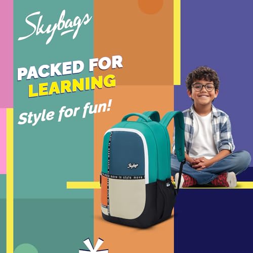 Skybags Klan Plus V2 Polyester 38 Liters Raincover 3 Compartment 1 Front Pocket Secret Pocket 2 Side Bottle Pockets School Backpack Checks Bottle Green For Boys And Girls - Image 3