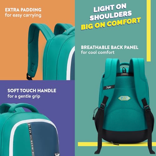 Skybags Klan Plus V2 Polyester 38 Liters Raincover 3 Compartment 1 Front Pocket Secret Pocket 2 Side Bottle Pockets School Backpack Checks Bottle Green For Boys And Girls - Image 2