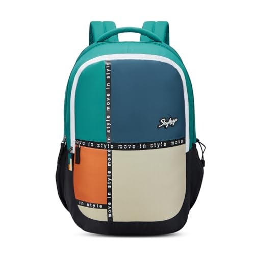 Skybags Klan Plus V2 Polyester 38 Liters Raincover 3 Compartment 1 Front Pocket Secret Pocket 2 Side Bottle Pockets School Backpack Checks Bottle Green For Boys And Girls - Image 1