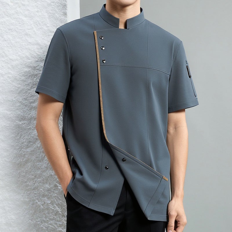 Elastic Chef Work Clothes Short-Sleeved El Catering Pot Restaurant Kitchen Clothes Bakery Work Clothes Custom Logo - Image 1