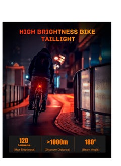 Y&D Smart Bike Tail Light, Brake Sensing Rear Lights, USB Rechargeable Light Kit, IP66 Waterproof & Dustproof, 5 Modes, One-Piece Aluminum Alloy Bicycle Lights Front  - Image 4
