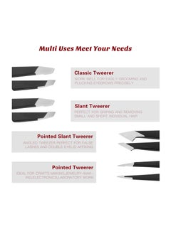 KHAJUL 5-Piece Professional Stainless Steel Tweezers with Curved Scissors Best Precision for Eyebrows Splinter and Ingrown Hair Removal with Leather Travel Case  - Image 4