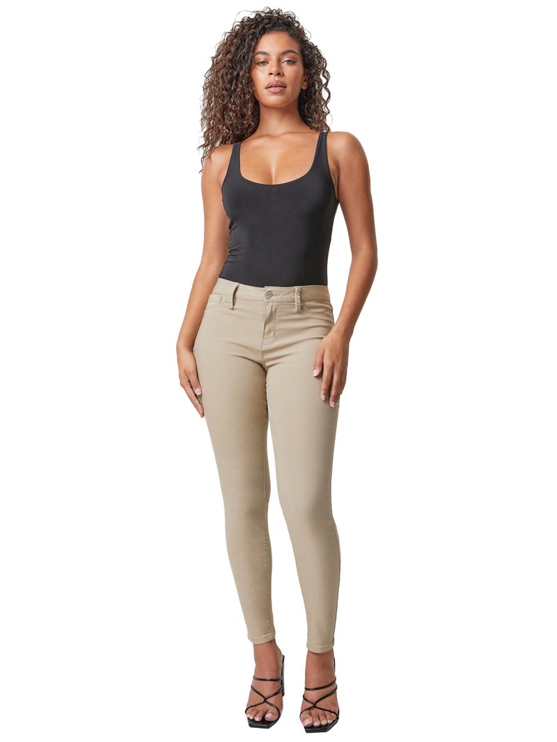 YMI Women's Hyperstretch Mid-Rise Skinny Jeans, Taupe, M - Image 4