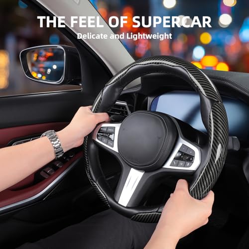 Aimato Car Steering Wheel Cover, 3 Piece Bright Carbon Fiber Steering Wheel Covers, Non-Slip Steering Wheel Cover Protector, Great Grip, Universal Car Accessories Decoration for 14.5-15 inch (Black) - Image 2
