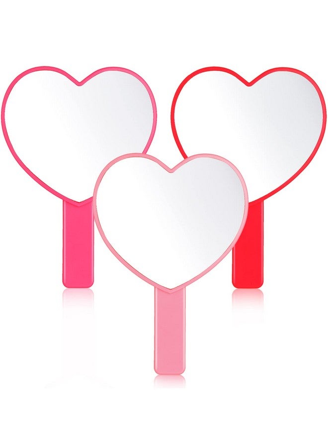Yalikop 3 Pcs Heart Shaped Handheld Mirror Valentines Day Travel Makeup Mirrors Small Heart Mirrors Hand Held Mirror Plastic Cosmetic Mirror With Handle For Women Girls Valentine'S Day 3 Color - Image 1