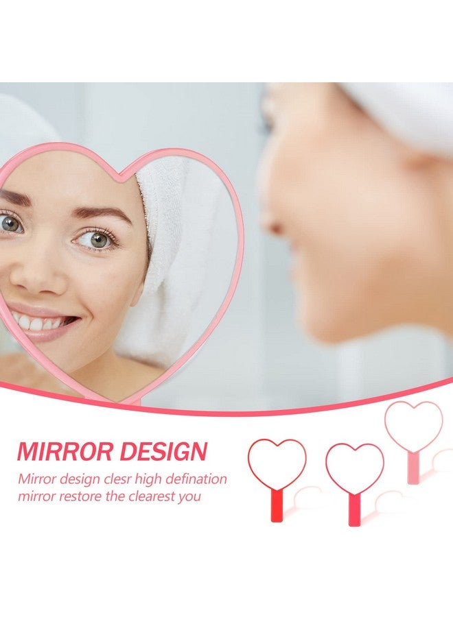Yalikop 3 Pcs Heart Shaped Handheld Mirror Valentines Day Travel Makeup Mirrors Small Heart Mirrors Hand Held Mirror Plastic Cosmetic Mirror With Handle For Women Girls Valentine'S Day 3 Color - Image 3