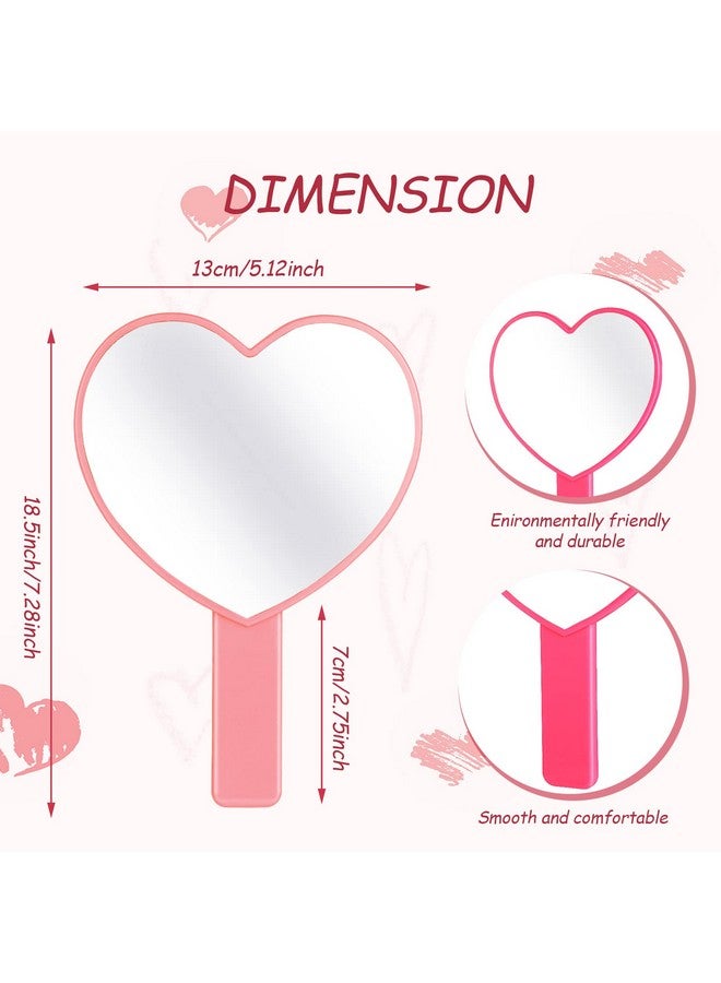 Yalikop 3 Pcs Heart Shaped Handheld Mirror Valentines Day Travel Makeup Mirrors Small Heart Mirrors Hand Held Mirror Plastic Cosmetic Mirror With Handle For Women Girls Valentine'S Day 3 Color - Image 2