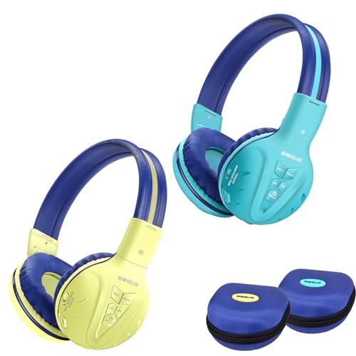 SIMOLIO 2 Pack Wireless Kids Headphones with Hard Case, Bluetooth Kids Friendly Headphone Volume Limited, Over-Ear Wireless Headsets for Girls,Boys,School,Travel(Mint,Yellow) - Image 1