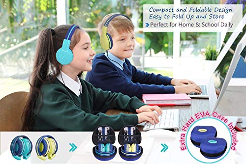 SIMOLIO 2 Pack Wireless Kids Headphones with Hard Case, Bluetooth Kids Friendly Headphone Volume Limited, Over-Ear Wireless Headsets for Girls,Boys,School,Travel(Mint,Yellow) - Image 5