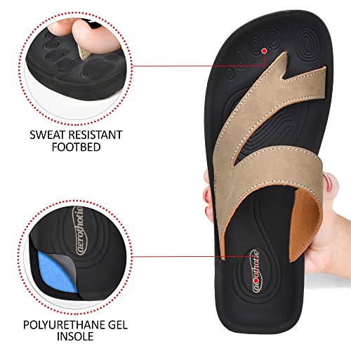 AEROTHOTIC Comfy Arch Support flip flops for women Split Toe Stylish Cushioned Strap with non-slip footbed Walking Dressy Sandals Indoor and Outdoor (Odal Khaki, Size 8) - Image 5