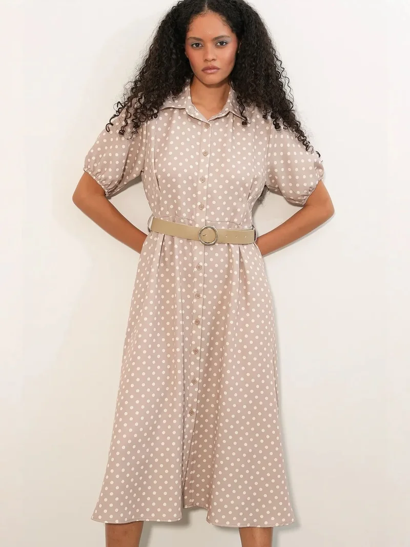 بيغ دارت BDART Polka Dot Belted Midi Shirt Dress