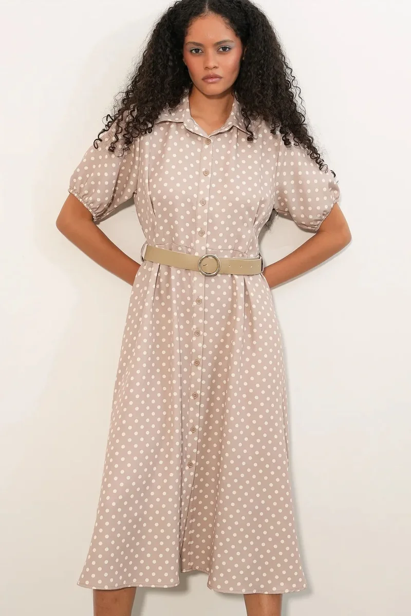 بيغ دارت BDART Polka Dot Belted Midi Shirt Dress