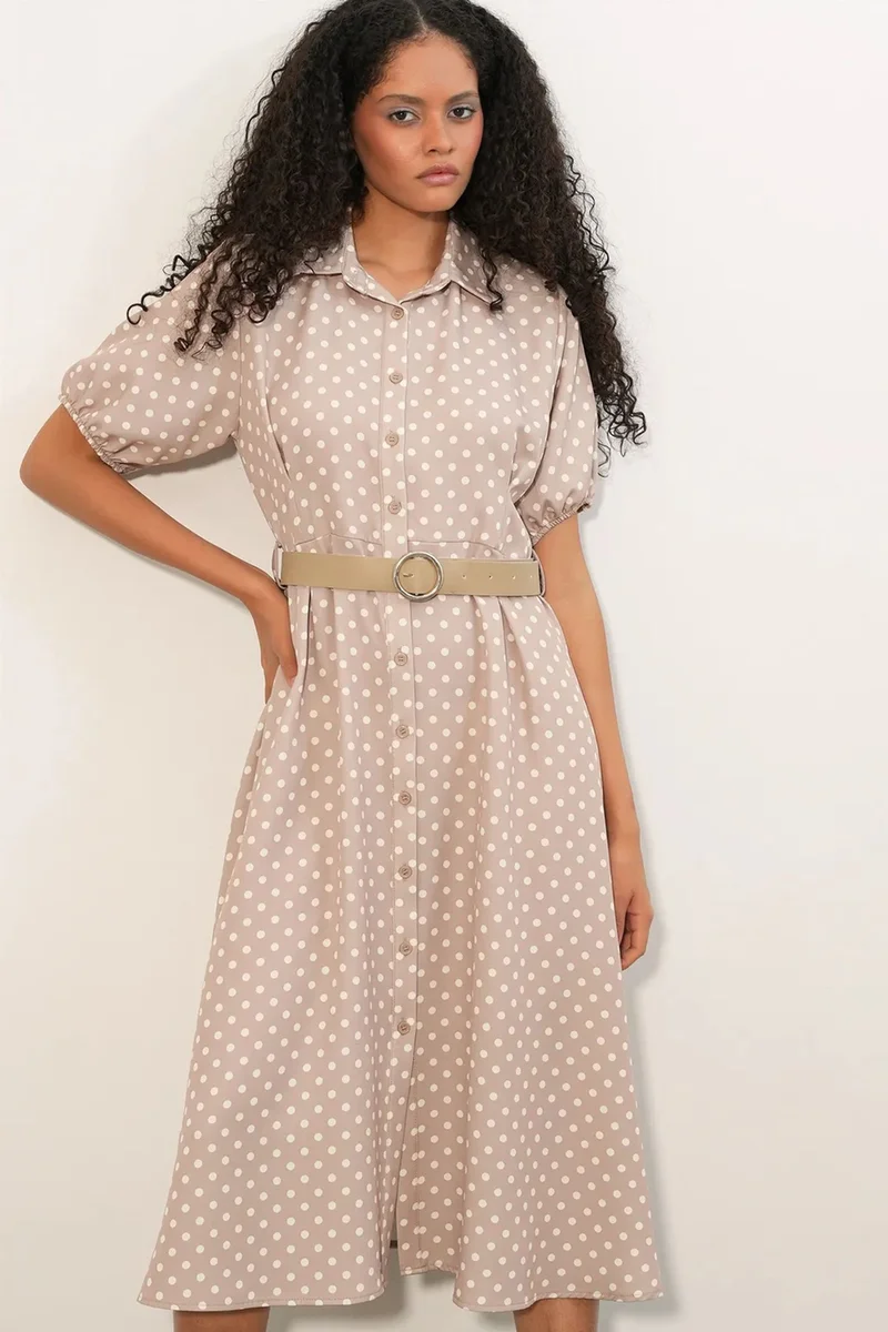 بيغ دارت BDART Polka Dot Belted Midi Shirt Dress