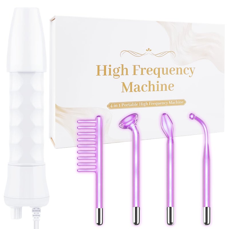 Uaike High Frequency Facial Wand - Uaike 4 in 1 Violet Portable Handheld High Frequency Facial Machine - at Home Face Skin Wand Device with 4 Pcs Purple Glass Tubes - Image 1