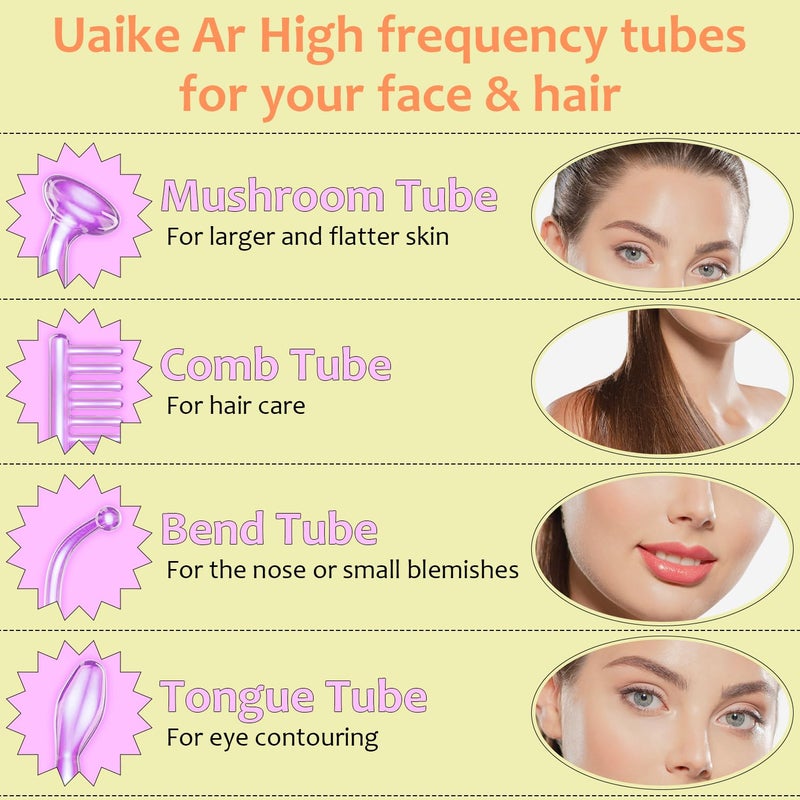 Uaike High Frequency Facial Wand - Uaike 4 in 1 Violet Portable Handheld High Frequency Facial Machine - at Home Face Skin Wand Device with 4 Pcs Purple Glass Tubes - Image 2
