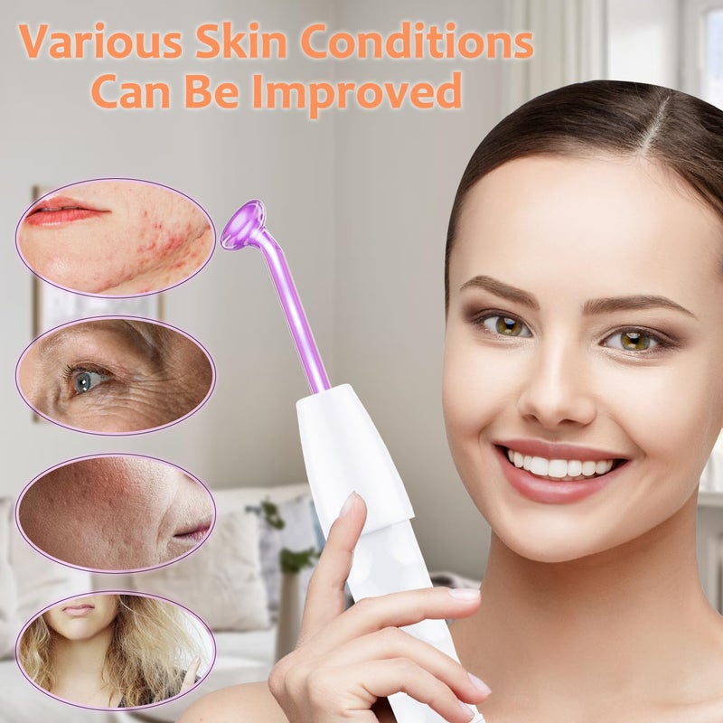 Uaike High Frequency Facial Wand - Uaike 4 in 1 Violet Portable Handheld High Frequency Facial Machine - at Home Face Skin Wand Device with 4 Pcs Purple Glass Tubes - Image 4