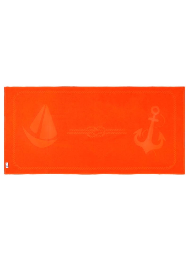 Anemoss Large Size Beach Towel, 100% Turkish Cotton, Sail Anchor Design, Orange, High Absorbent, Soft Towel, 70x140cm - Image 1