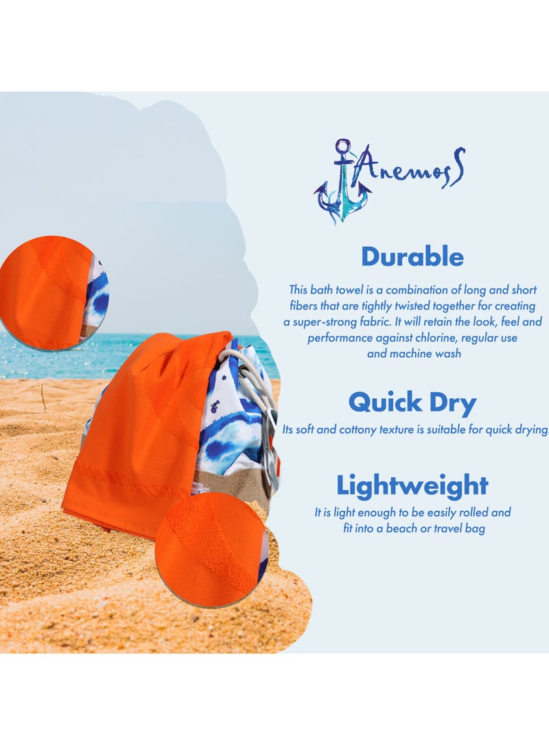 Anemoss Large Size Beach Towel, 100% Turkish Cotton, Sail Anchor Design, Orange, High Absorbent, Soft Towel, 70x140cm - Image 2