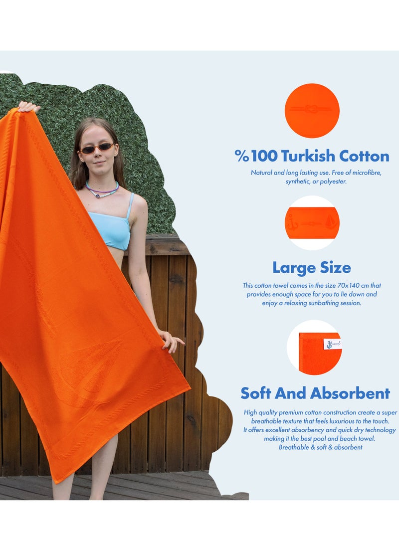 Anemoss Large Size Beach Towel, 100% Turkish Cotton, Sail Anchor Design, Orange, High Absorbent, Soft Towel, 70x140cm - Image 3