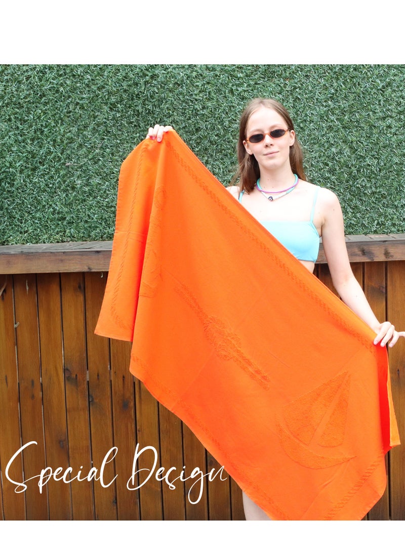 Anemoss Large Size Beach Towel, 100% Turkish Cotton, Sail Anchor Design, Orange, High Absorbent, Soft Towel, 70x140cm - Image 4