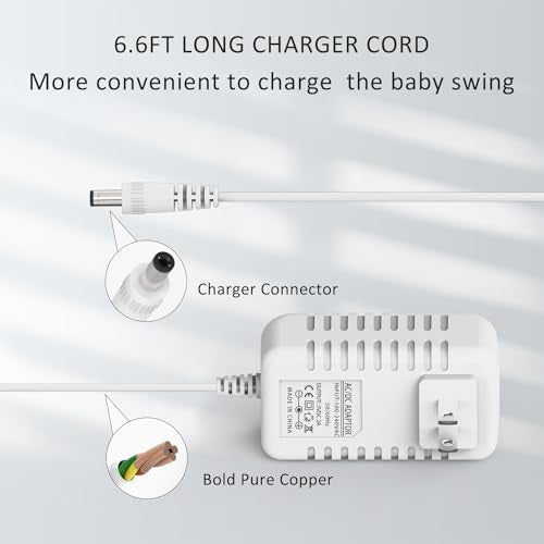 BOEEA 5V Power Cord Replacement for Graco Duetsoothe Swing, Charger for Simple Sway and Nova Baby Swing, 6.6 Ft Charging Cable, White - Image 2