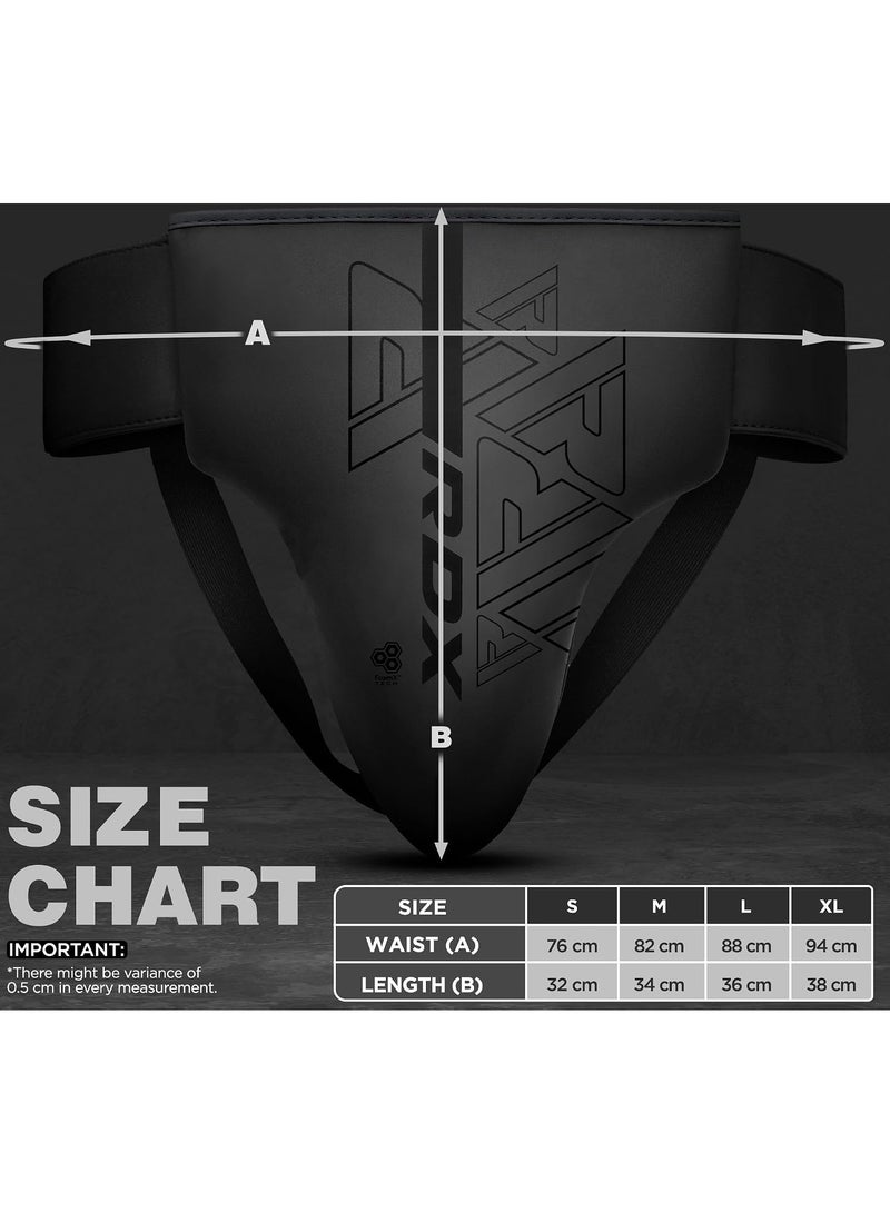RDX Groin Guard for Boxing, Muay Thai, Kickboxing and MMA Fighting, Maya Hide Leather Abdo Gear for Martial Arts Training, Men Jockstrap Abdominal Protector for Sparring, Taekwondo and Grappling Black/Black (GGR-F6MB-S) - Image 5