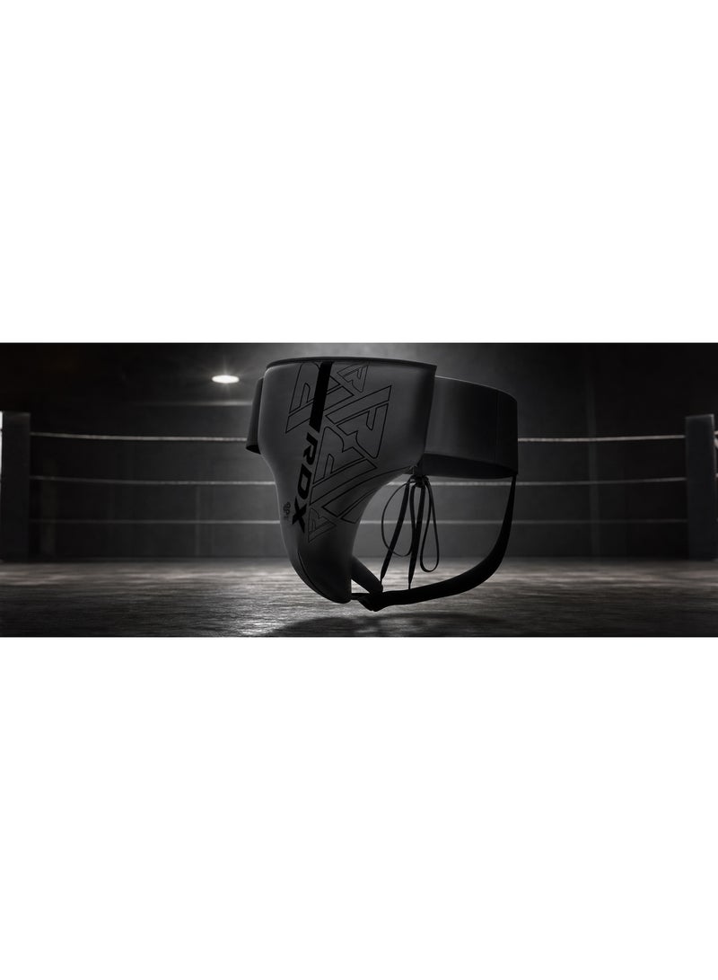 RDX Groin Guard for Boxing, Muay Thai, Kickboxing and MMA Fighting, Maya Hide Leather Abdo Gear for Martial Arts Training, Men Jockstrap Abdominal Protector for Sparring, Taekwondo and Grappling Black/Black (GGR-F6MB-S) - Image 2