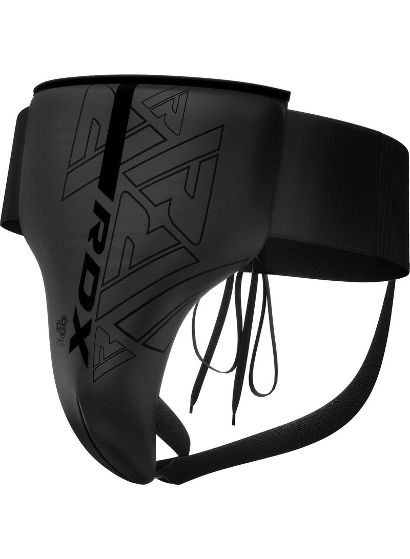 RDX Groin Guard for Boxing, Muay Thai, Kickboxing and MMA Fighting, Maya Hide Leather Abdo Gear for Martial Arts Training, Men Jockstrap Abdominal Protector for Sparring, Taekwondo and Grappling Black/Black (GGR-F6MB-S) - Image 1